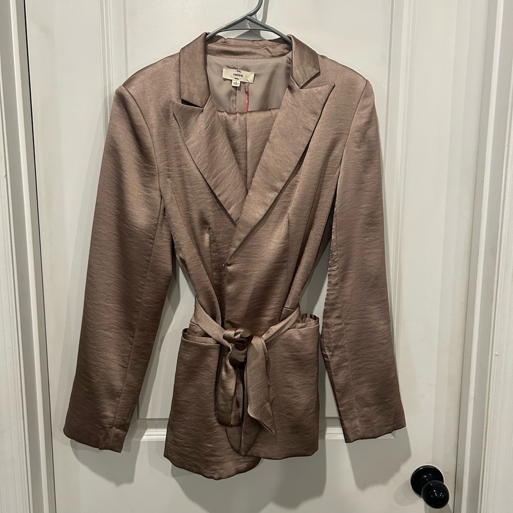 entro Satin Taupe Belted Blazer and pant set